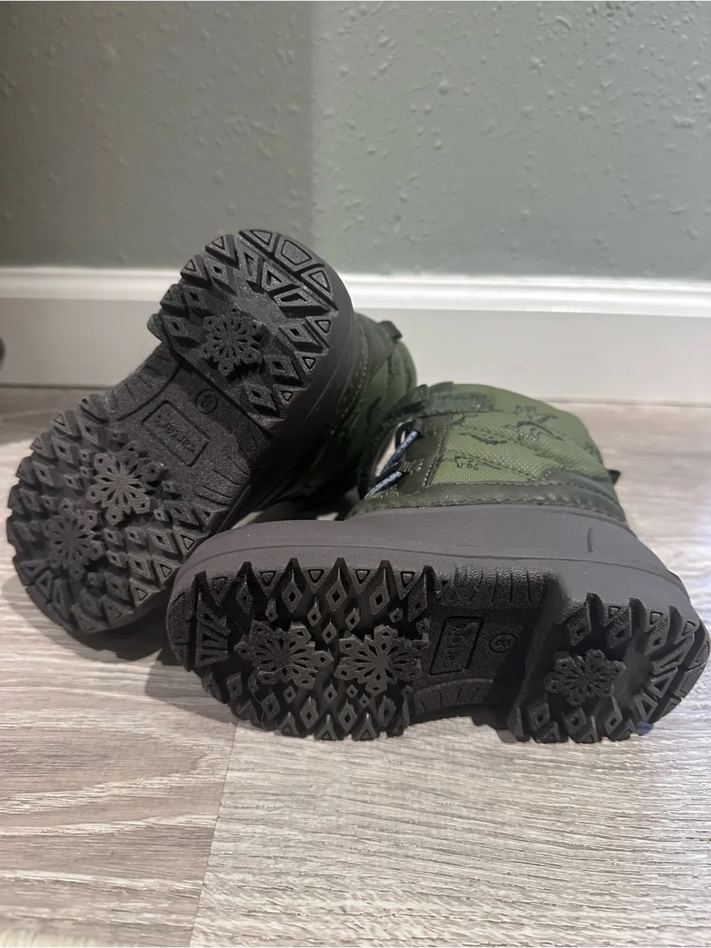 Carters Kids Green and Gray Dinosaur Boots- Waterproof Snow Boots